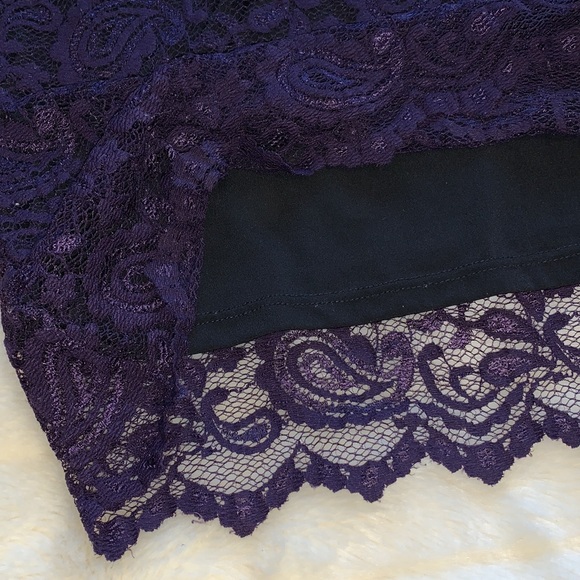 Vintage 90s royal purple stretch lace velvet ribbon square neck tunic top L - Picture 12 of 16